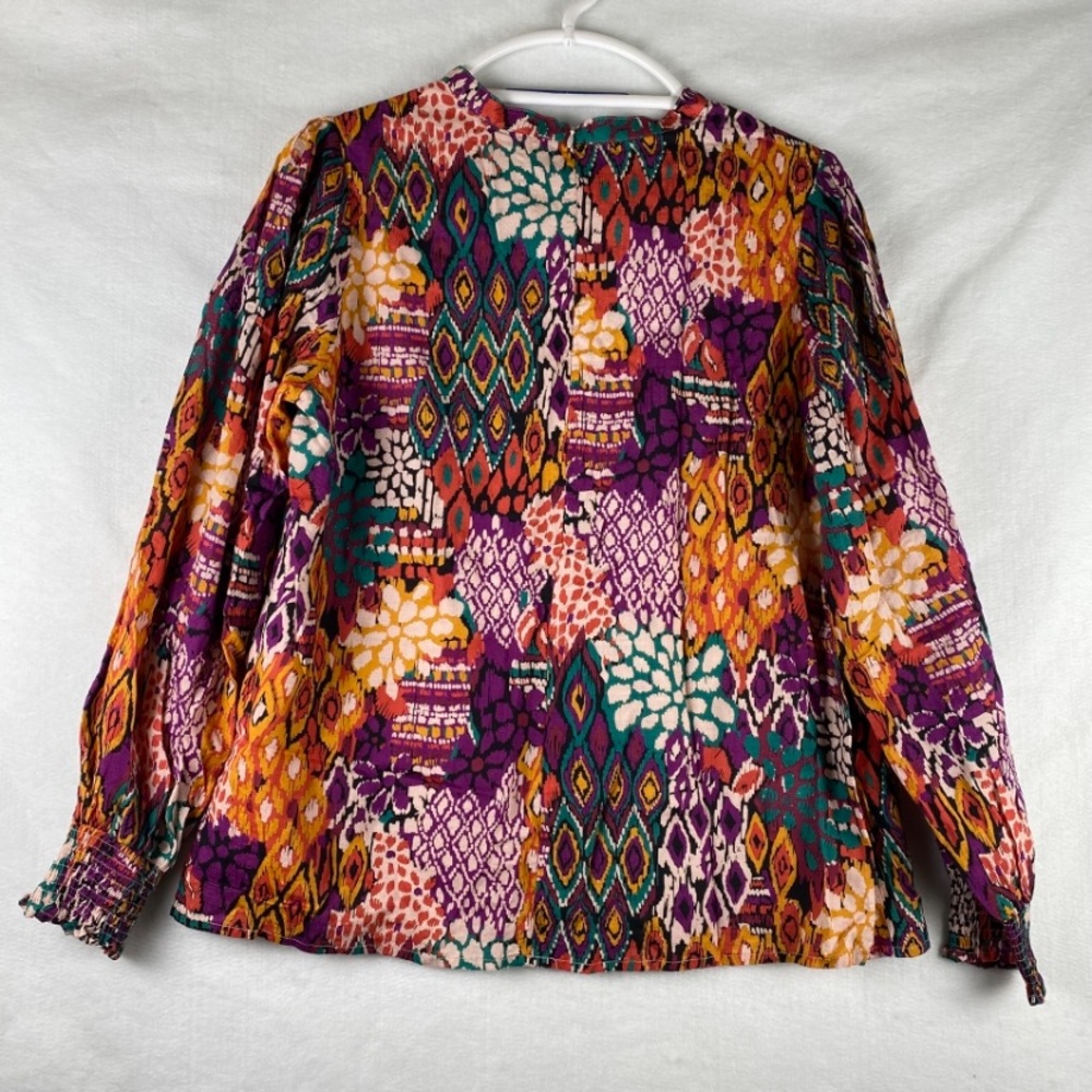 AVARA | Women’s Colorful V Neck Blouse Cuffed Scrunch Sleeve | Small | - Picture 5 of 11